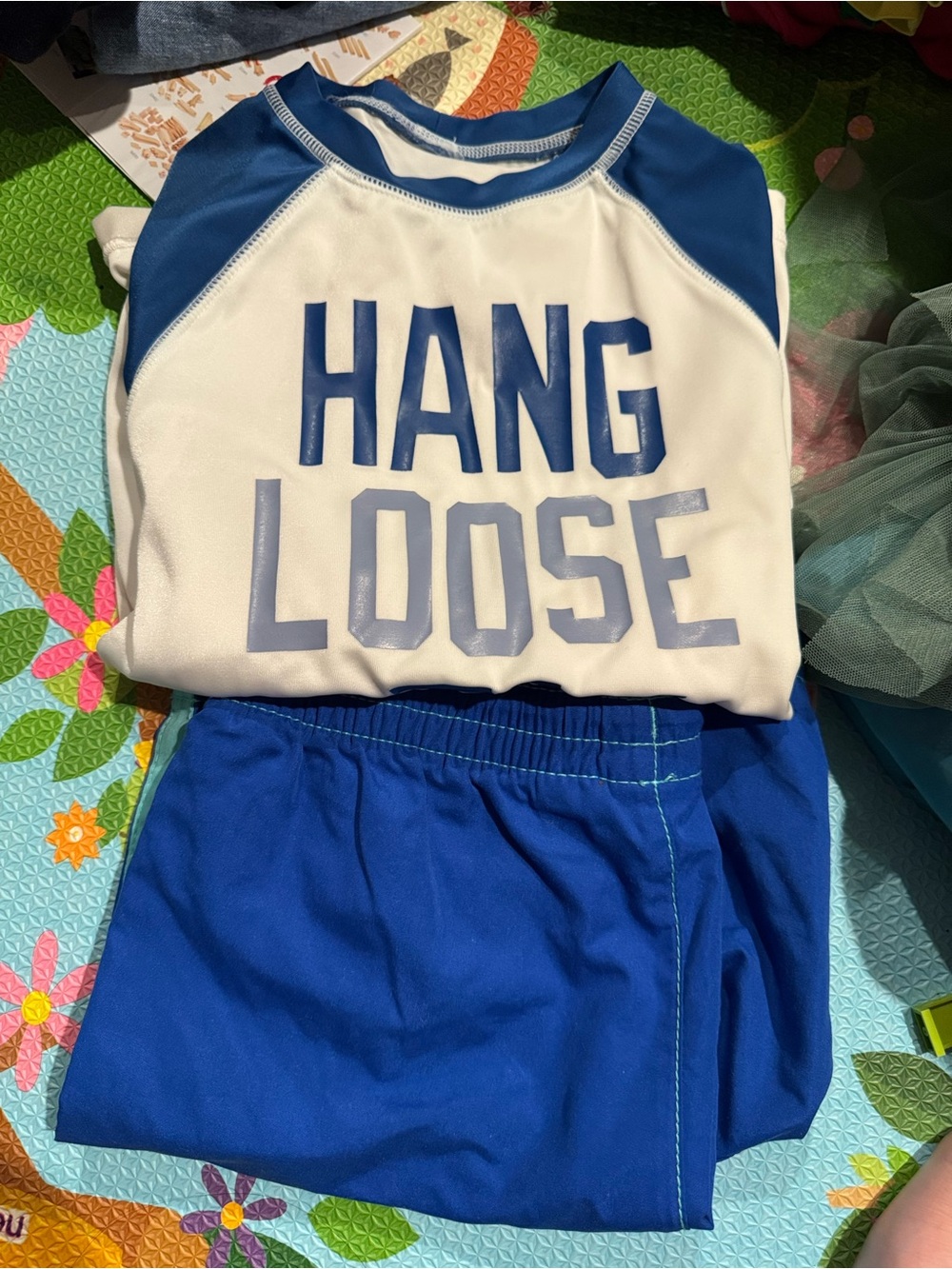 Bundle of 3 Janie and Jack Blue and White "Hang Loose" Kids Swim Trunks Set